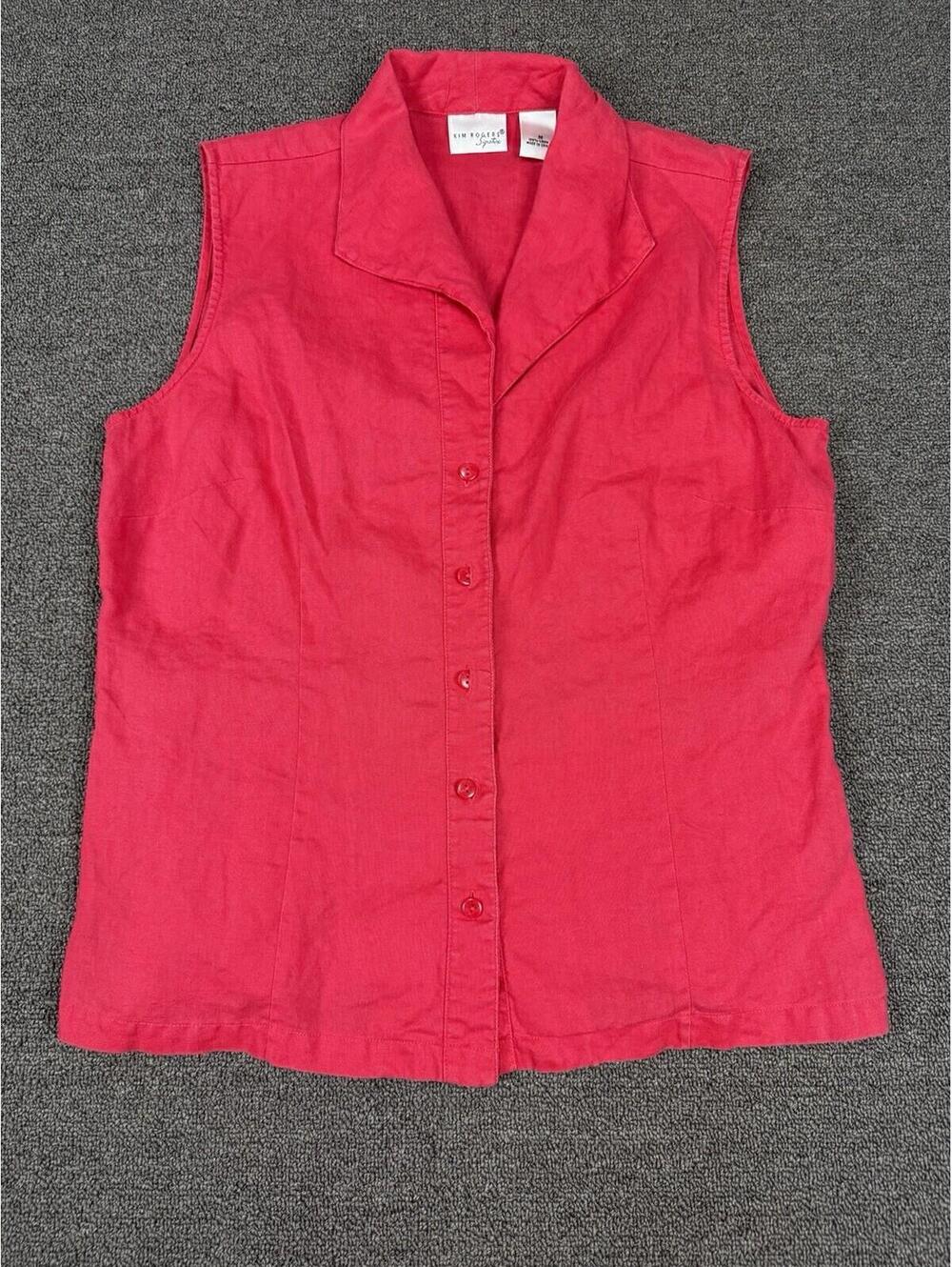 Kim Rogers Womens L Vibrant Fuchsia 100% Linen Sleeveless V-Neck Vest Top Beachy